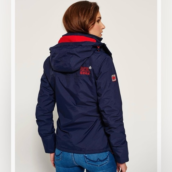 Superdry Womens Pop Zip Hooded Arctic Navy and Red Jacket Size Small - Picture 2 of 14